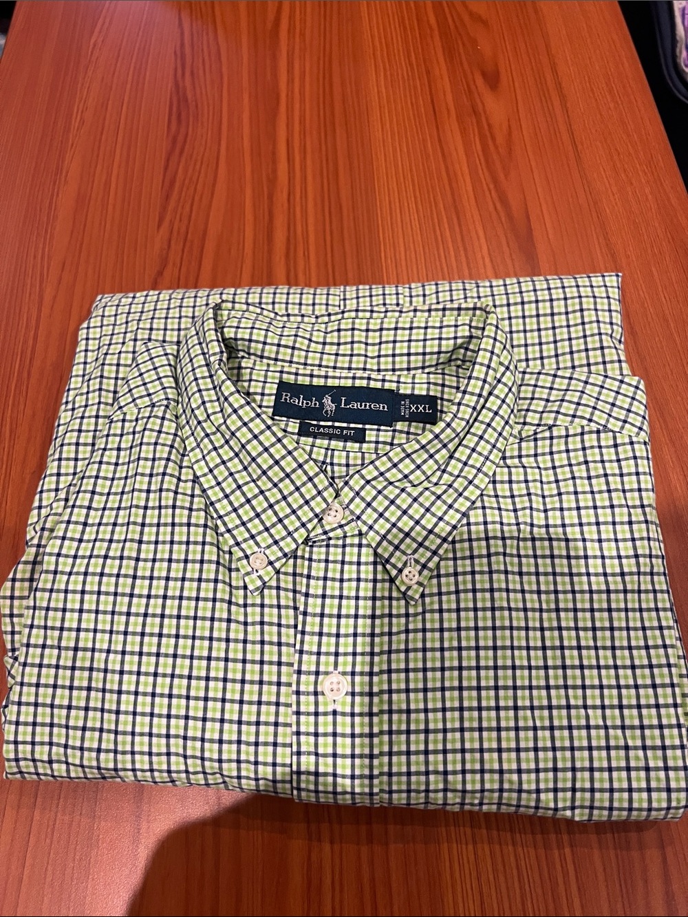 Ralph Lauren Men's Green and Navy Check Button-Down Shirt